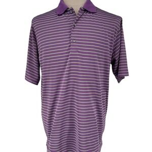 Donald Ross Men's Purple Striped Polo Shirt Size M‎ Golf Short Sleeve